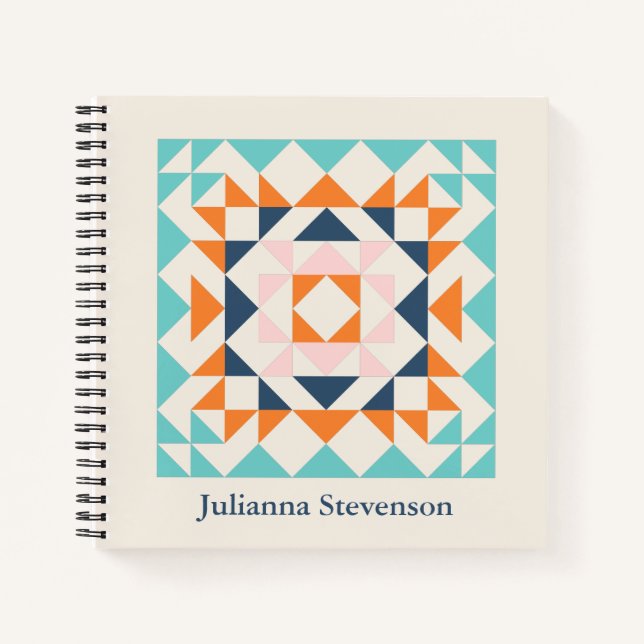 Colorful Modern Quilt Block Geometric Personalized Notebook (Front)
