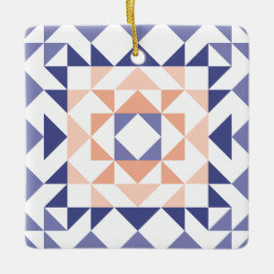 Colorful Modern Quilt Block Geometric Purple  Ceramic Ornament