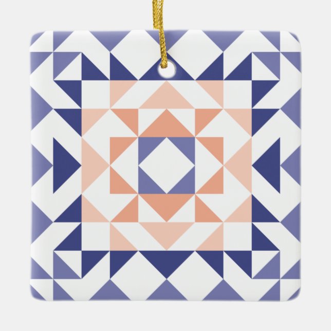 Colorful Modern Quilt Block Geometric Purple  Ceramic Ornament (Front)