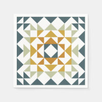 Colorful Modern Quilt Block Teal Geometric Art