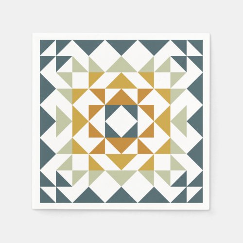 Colorful Modern Quilt Block Teal Geometric Art Napkins
