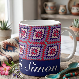 Colorful Modern Quilt Design Gift with Custom Name Coffee Mug