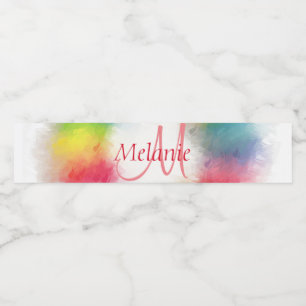 Colorful Modern Rainbow Abstract Custom Monogram Water Bottle Label