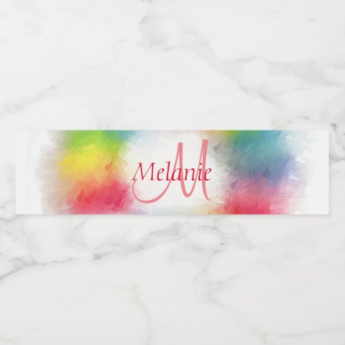 Colorful Modern Rainbow Abstract Monogram Template Water Bottle Label