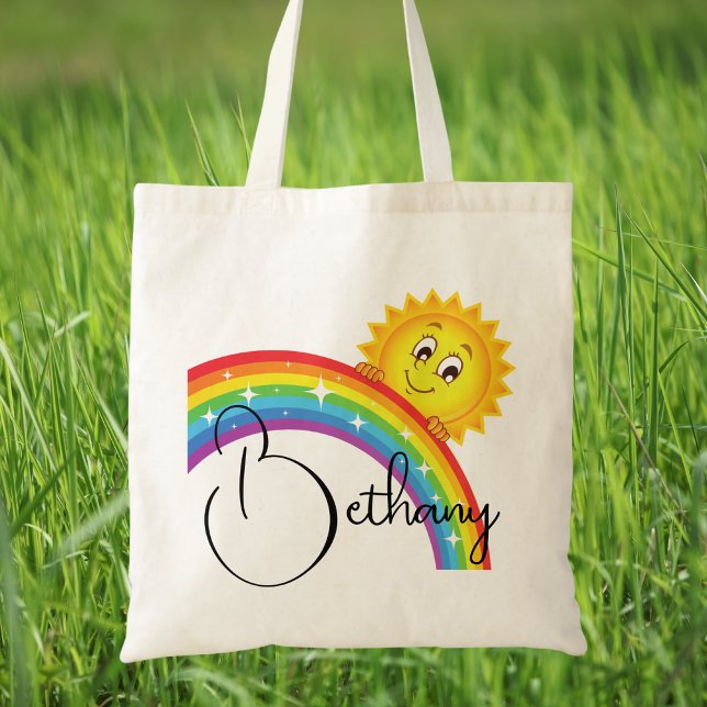 Colorful Modern Rainbow Cute Sun Girls Kids Tote Bag (Creator Uploaded)