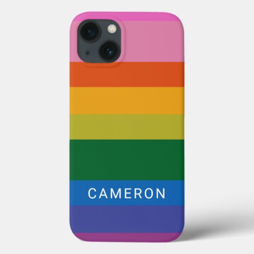 Colorful Modern Rainbow Stripes Personalized Name iPhone 13 Case