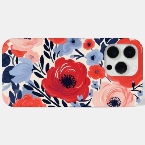 Colorful Modern Red White Blue Watercolor Floral  iPhone 15 Pro Max Case
