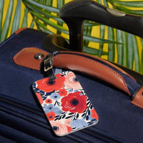 Colorful Modern Red White Blue Watercolor Floral  Luggage Tag