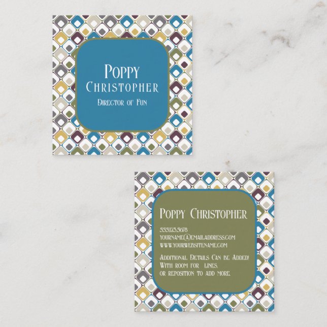 Colorful Modern Retro Pattern 14.11 Square Business Card (Front/Back)