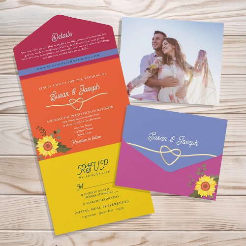 Colorful Modern Retro Wedding All In One Invitation