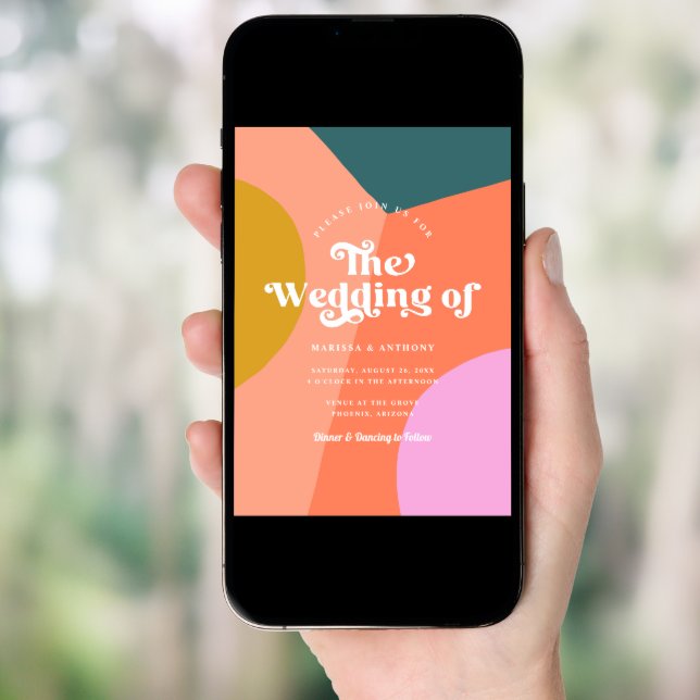 Colorful Modern Retro Wedding Photo Back  Invitation (Front Digital)