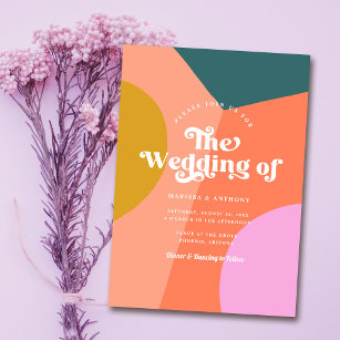 Colorful Modern Retro Wedding QR Code Back Invitation