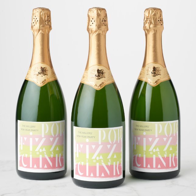 Colorful Modern Script New Years Party Sparkling Wine Label (Bottles)