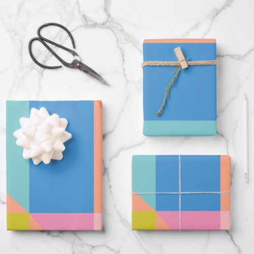 Colorful Modern Shapes in Bright Blue and Orange Wrapping Paper Sheets