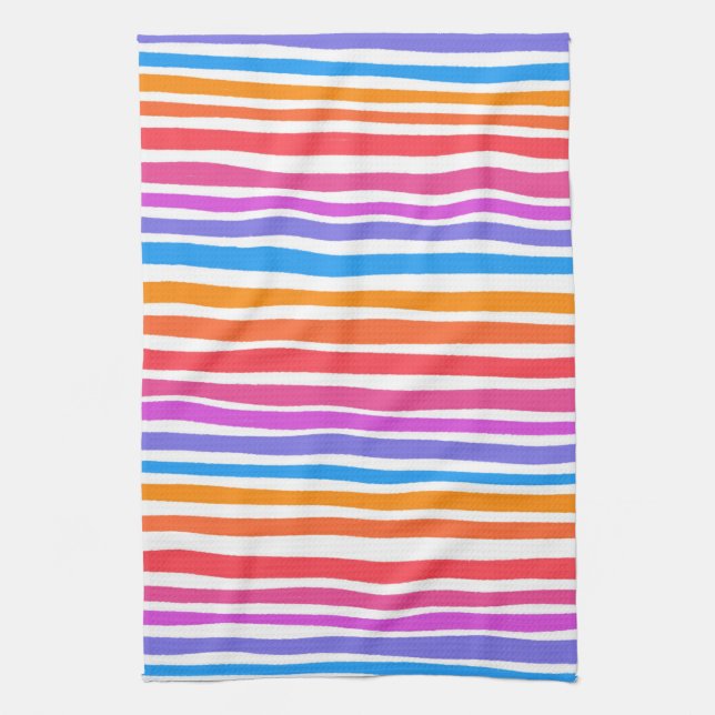 Colorful Modern Simple Stripes Rainbow Pattern Kitchen Towel (Vertical)