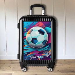 Colorful Modern Soccer Sport Personalized Name Luggage