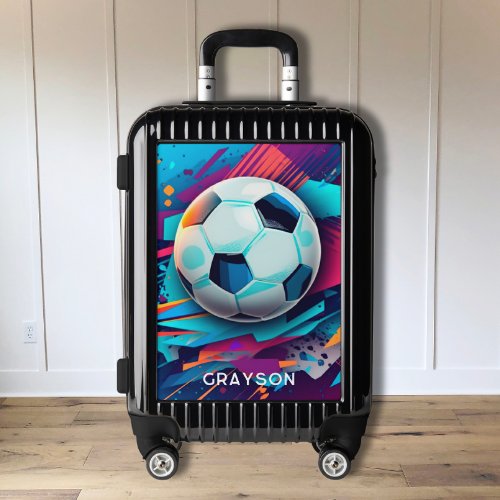 Colorful Modern Soccer Sport Personalized Name Luggage
