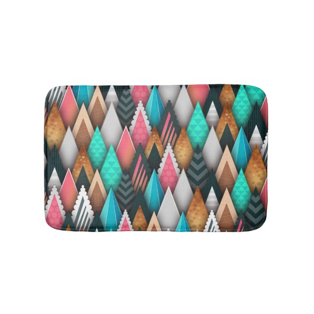Colorful Modern Southwestern Aztec Teal Pink Brown Bath Mat (Front)