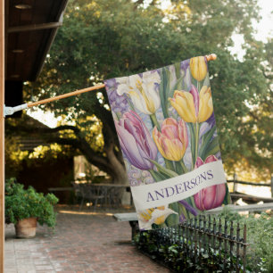 Colorful Modern Spring Floral  House Flag