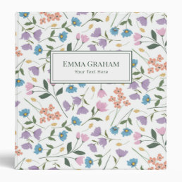 Colorful Modern Spring Wildflowers | Name Text 3 Ring Binder