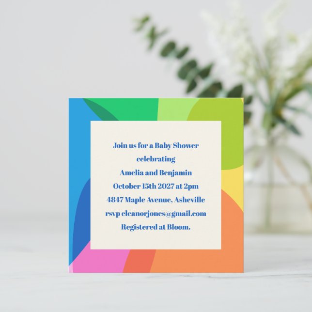 Colorful Modern Square Template Baby Shower (Standing Front)