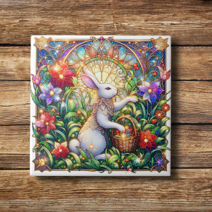 Colorful Modern Stained Glass Rabbit Easter Decor Ceramic Tile