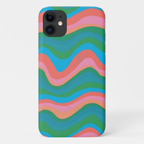 Colorful Modern Stripes Waves Lines Hand Drawn iPhone 11 Case