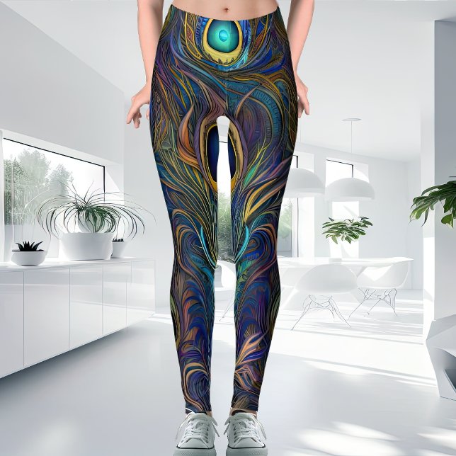 Colorful Modern Style Unique Peacock Feather Leggings (Creator Uploaded)