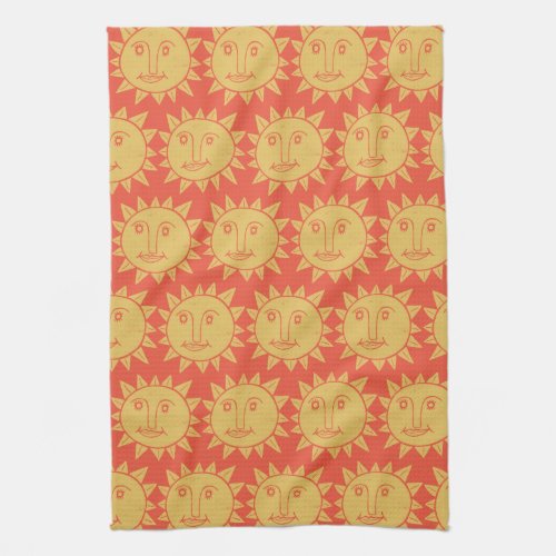 Colorful Modern Suns Yellow Pattern Kitchen Towel