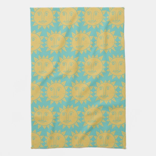 Colorful Modern Suns Yellow Pattern Kitchen Towel