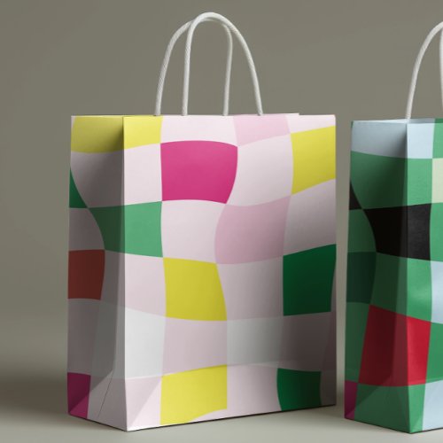 Colorful Modern Tartan Plaid Blocks Christmas Medium Gift Bag