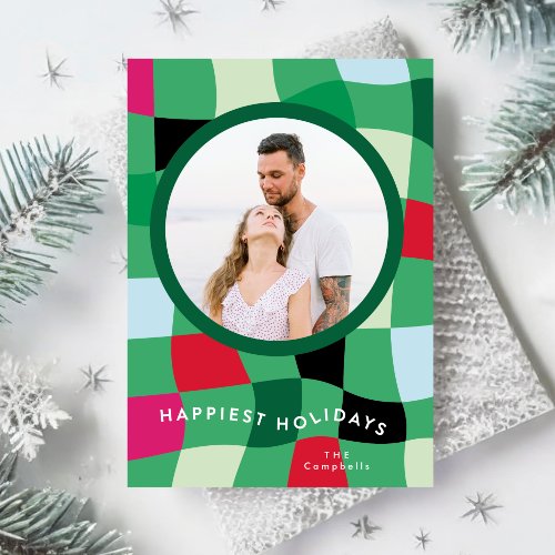 Colorful Modern Tartan Plaid Christmas Photo Holiday Card