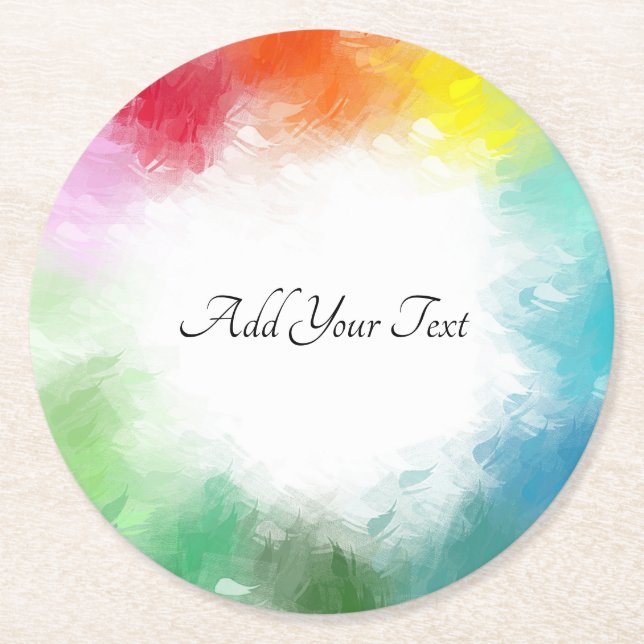 Colorful Modern Template Custom Calligraphy Script Round Paper Coaster (Front)