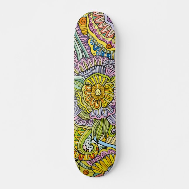 Colorful Modern Trendy Abstract Floral Pattern Skateboard (Front)