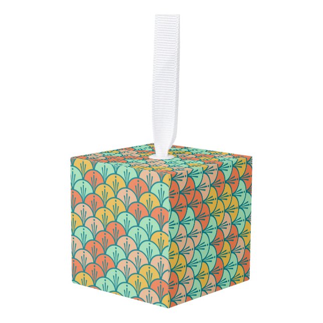 Colorful Modern Trendy Geometric Fish Scale Cube Ornament (Front Angled)