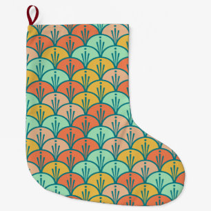 Colorful Modern Trendy Geometric Fish Scale Large Christmas Stocking