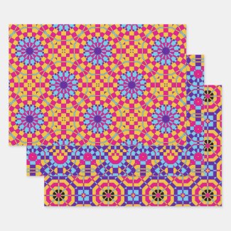 Colorful Modern Trendy Mosaic Geometric Patterns Wrapping Paper Sheets