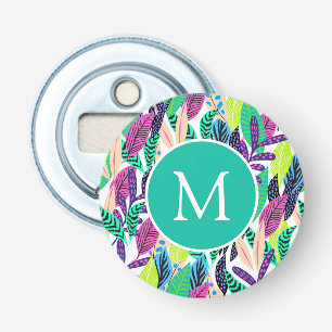 Colorful Modern Tropical Botanical Monogram Bottle Opener