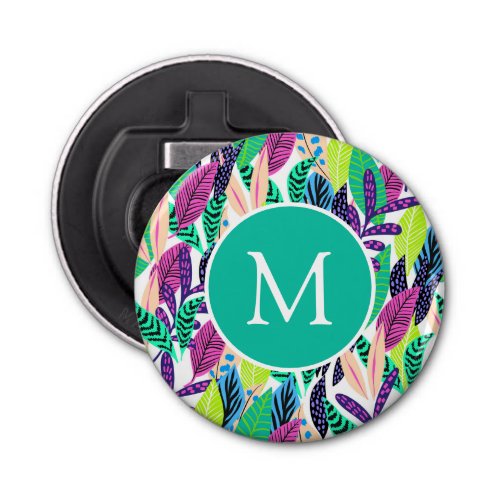 Colorful Modern Tropical Botanical Monogram Bottle Opener