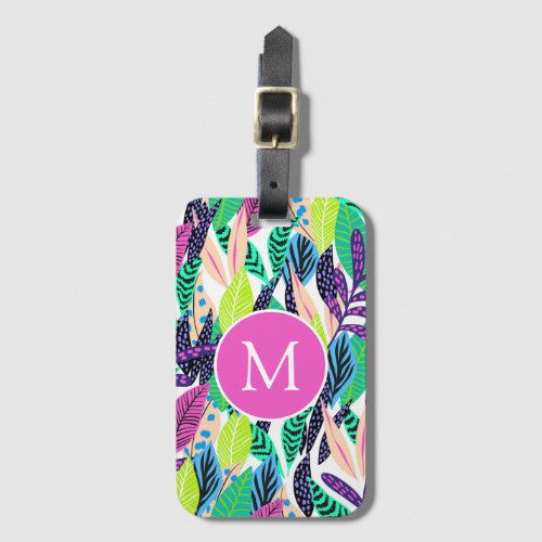 Colorful Modern Tropical Botanical Monogram Luggage Tag