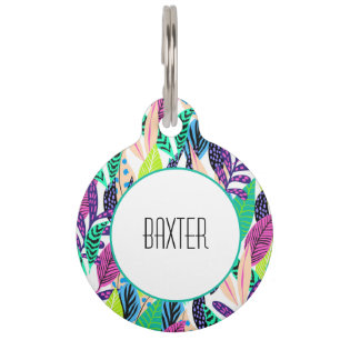 Colorful Modern Tropical Botanical Personalised Pet ID Tag