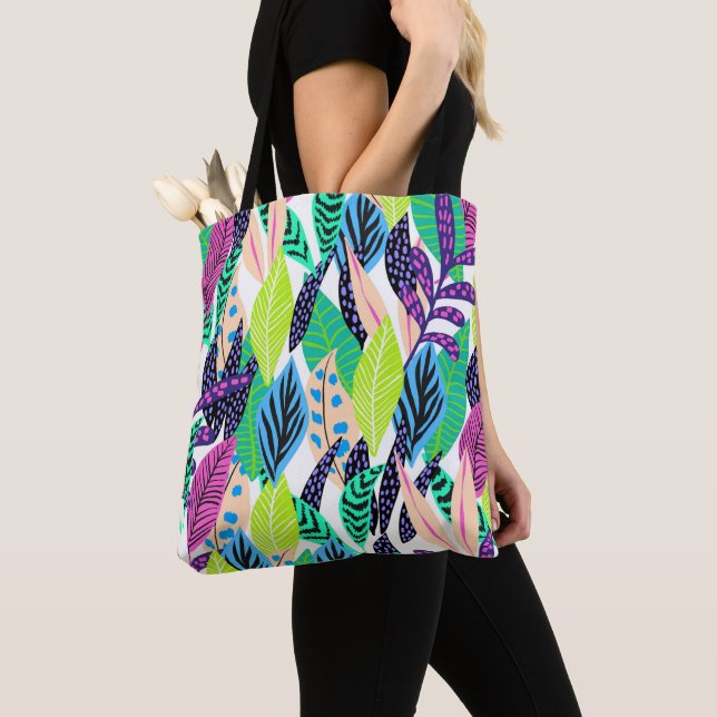Colorful Modern Tropical Botanical Tote Bag (Close Up)