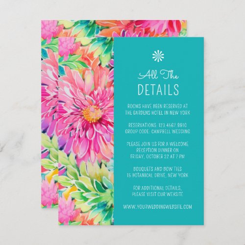 Colorful Modern Tropical Floral Wedding Details Enclosure Card