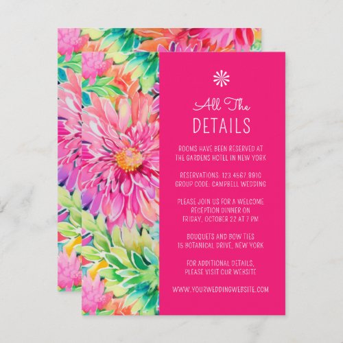 Colorful Modern Tropical Floral Wedding Details Enclosure Card