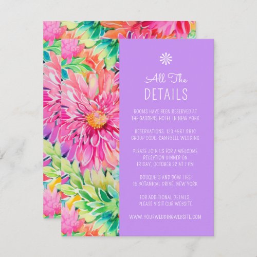 Colorful Modern Tropical Floral Wedding Details Enclosure Card