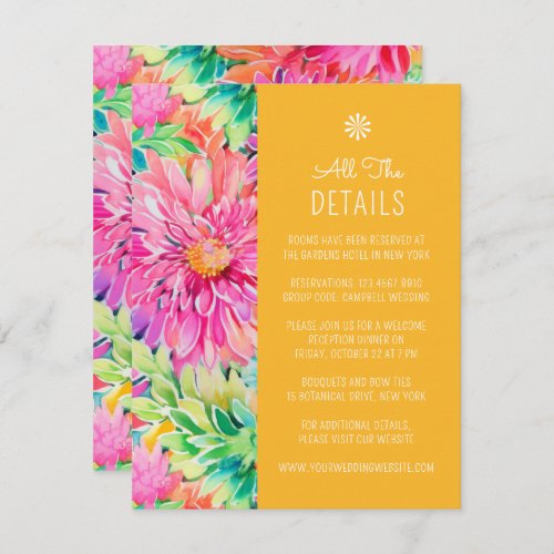 Colorful Modern Tropical Floral Wedding Details Enclosure Card