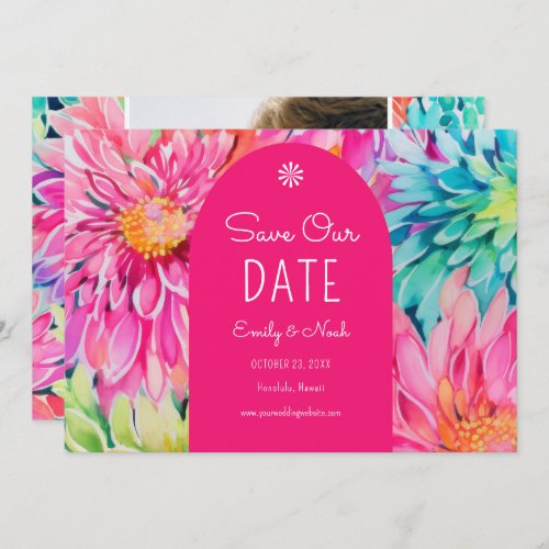 Colorful Modern Tropical Floral Wedding Photo Save The Date