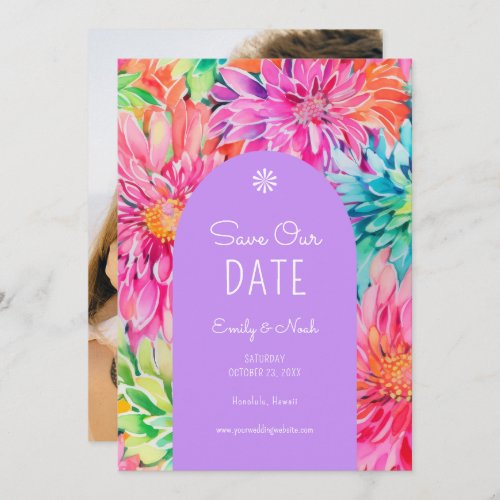 Colorful Modern Tropical Floral Wedding Photo Save The Date