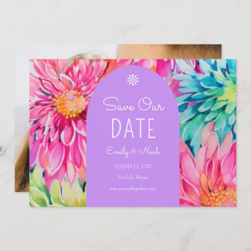 Colorful Modern Tropical Floral Wedding Photo Save The Date