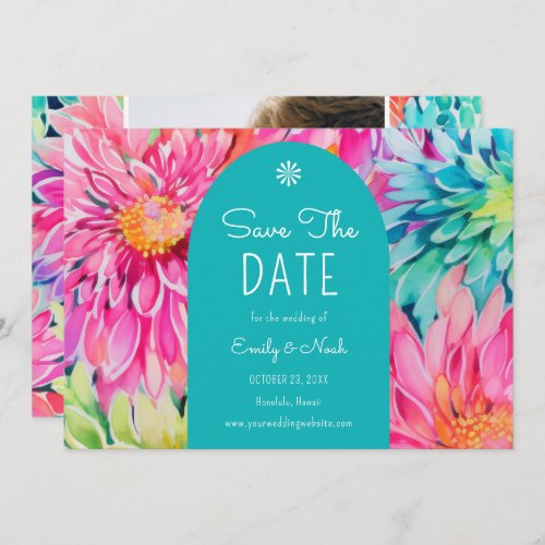 Colorful Modern Tropical Floral Wedding Photo Save The Date